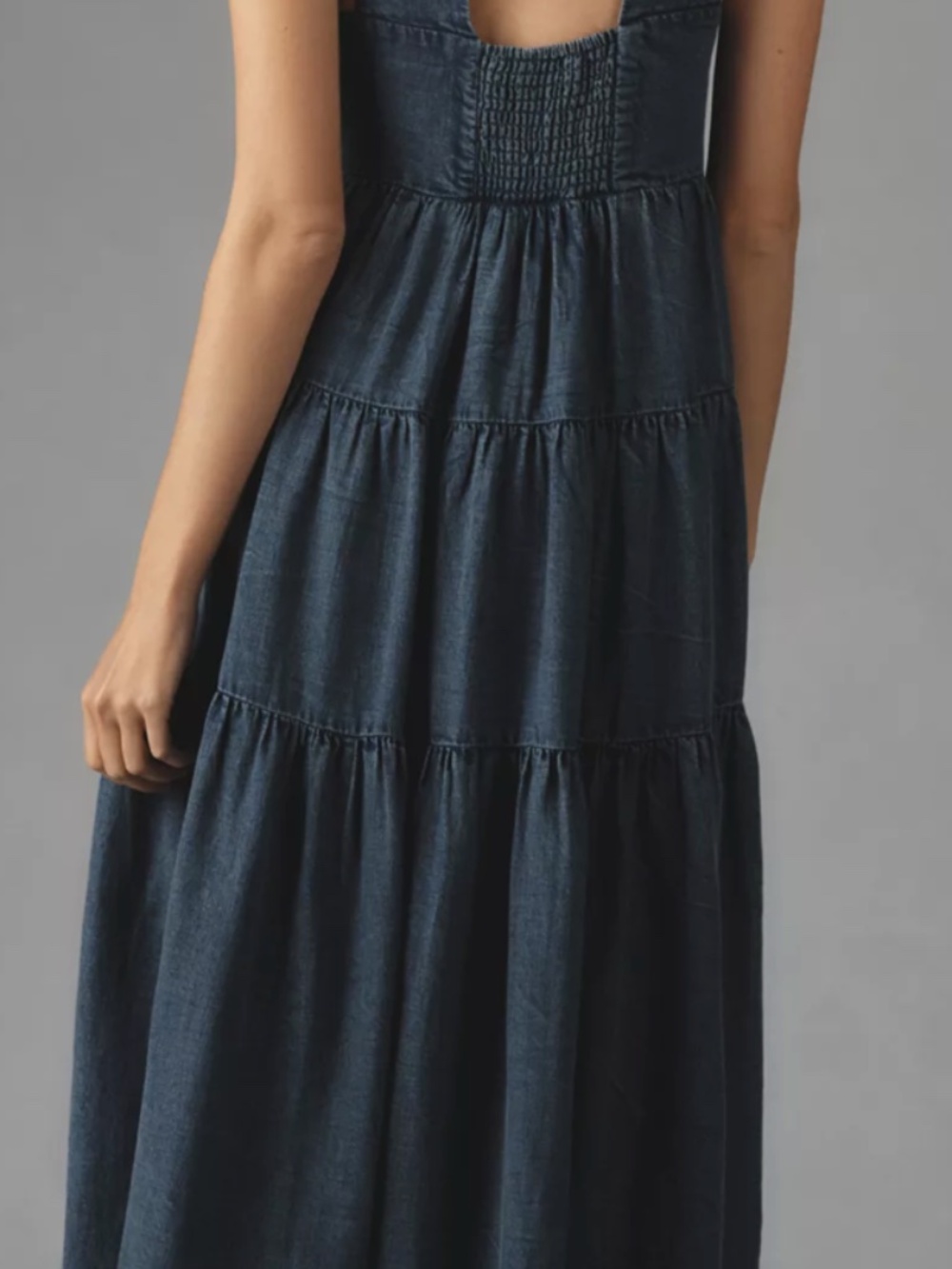 Anthropologie Helena Square-Neck Tiered Midi Dress: Smocked Denim Edition - Picture 3 of 3